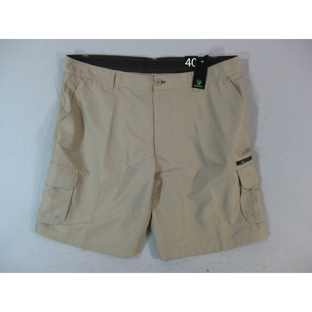 Burnside cargo shorts mens 40 x 10 khaki tan beige‎ microfiber Dri-Fit NEW
